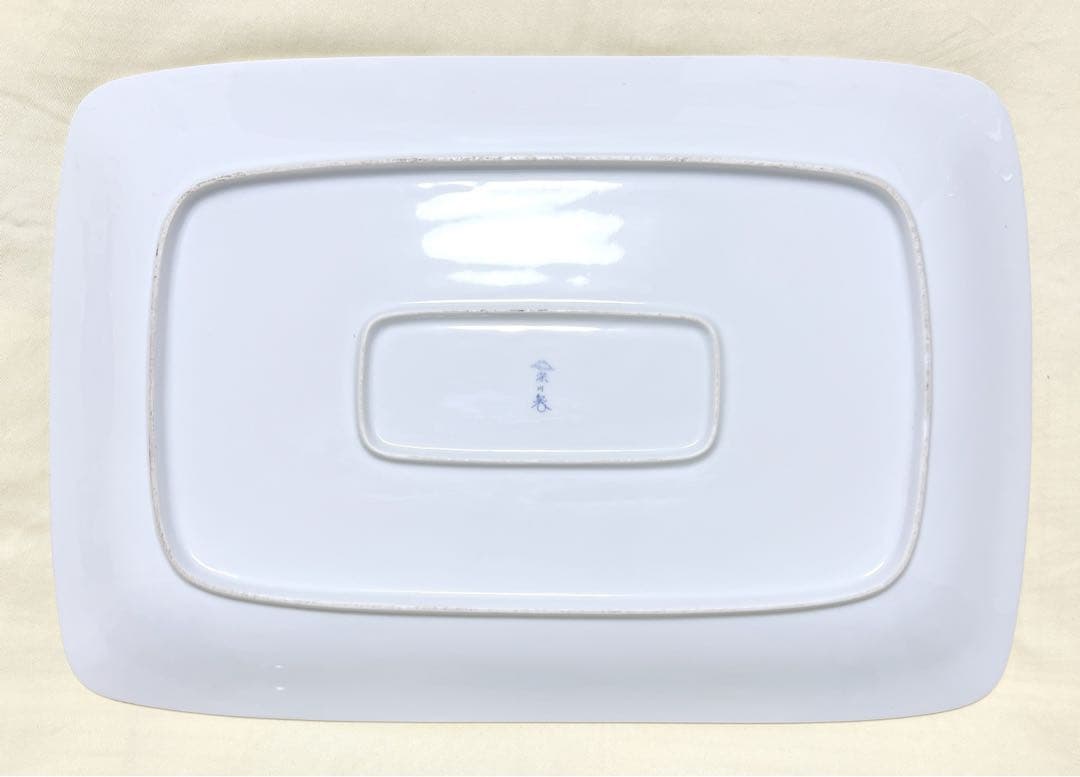 希少　美術有田焼　宮内庁御用達　深川製磁　狛犬獅子牡丹文　超大角皿　絵皿　トレー