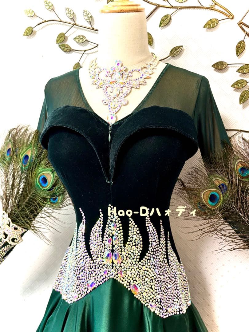 新品★ダンスドレス★スタンダード★社交ダンス★競技会★パーティー★ピーコック羽