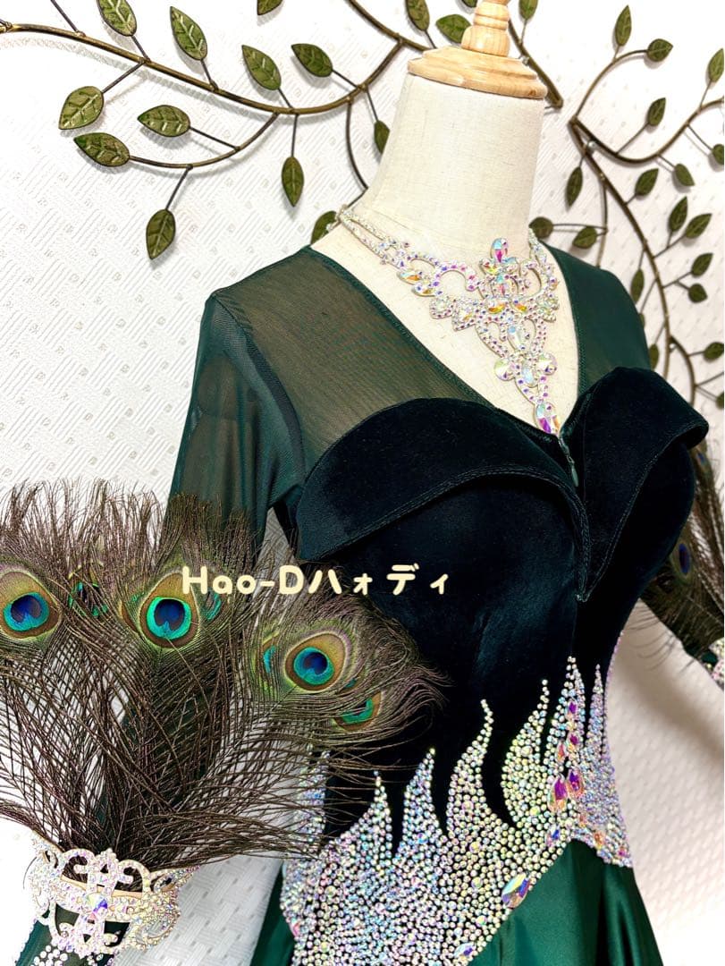 新品★ダンスドレス★スタンダード★社交ダンス★競技会★パーティー★ピーコック羽