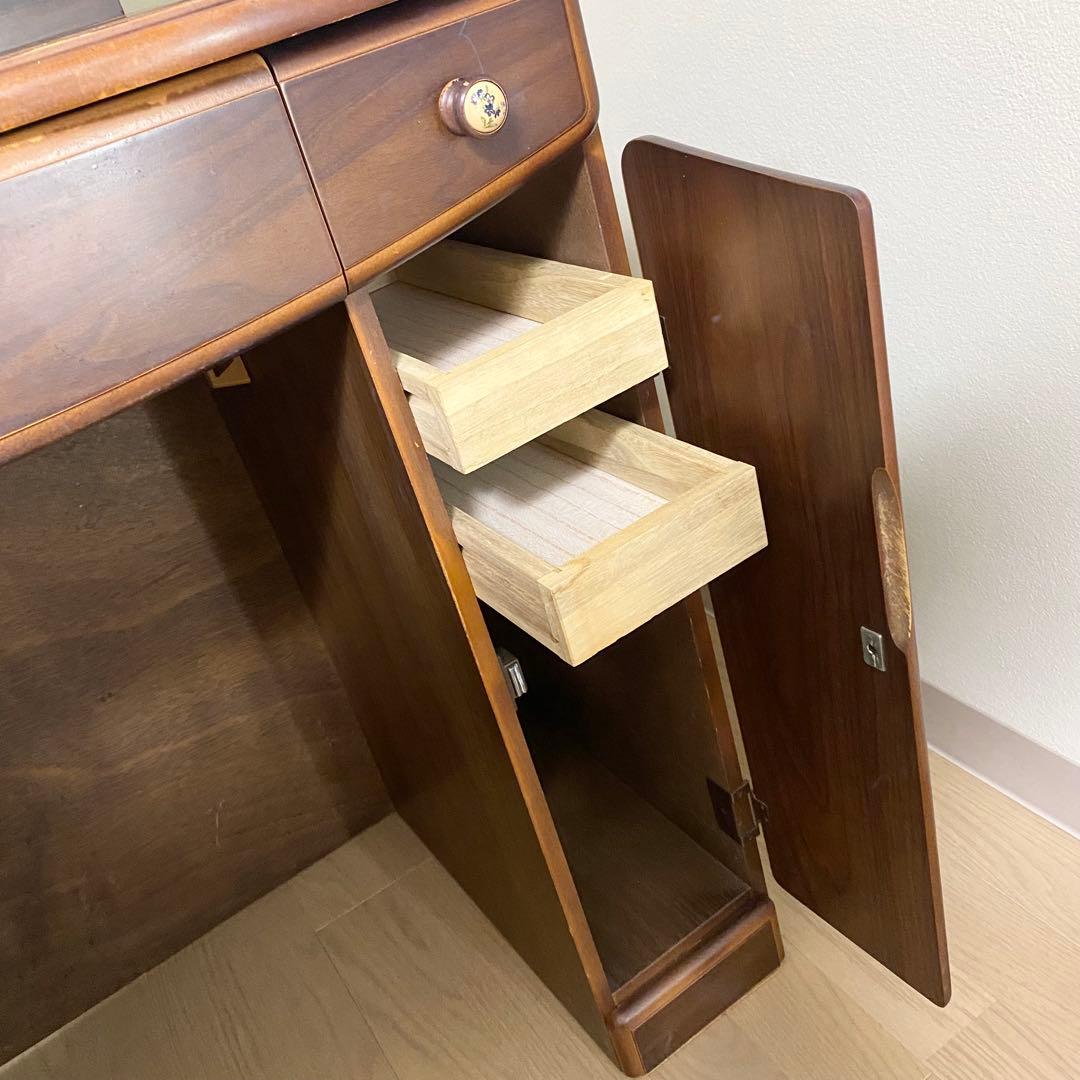 三面鏡　天然木　ドレッサー　オーク　レトロ　板ガラス　コンセント付き　高級家具