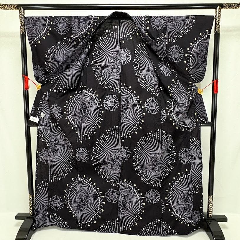 ゆりのはな　絞り浴衣　自由区　総絞り　花火模様　綿　I501　絞り　浴衣