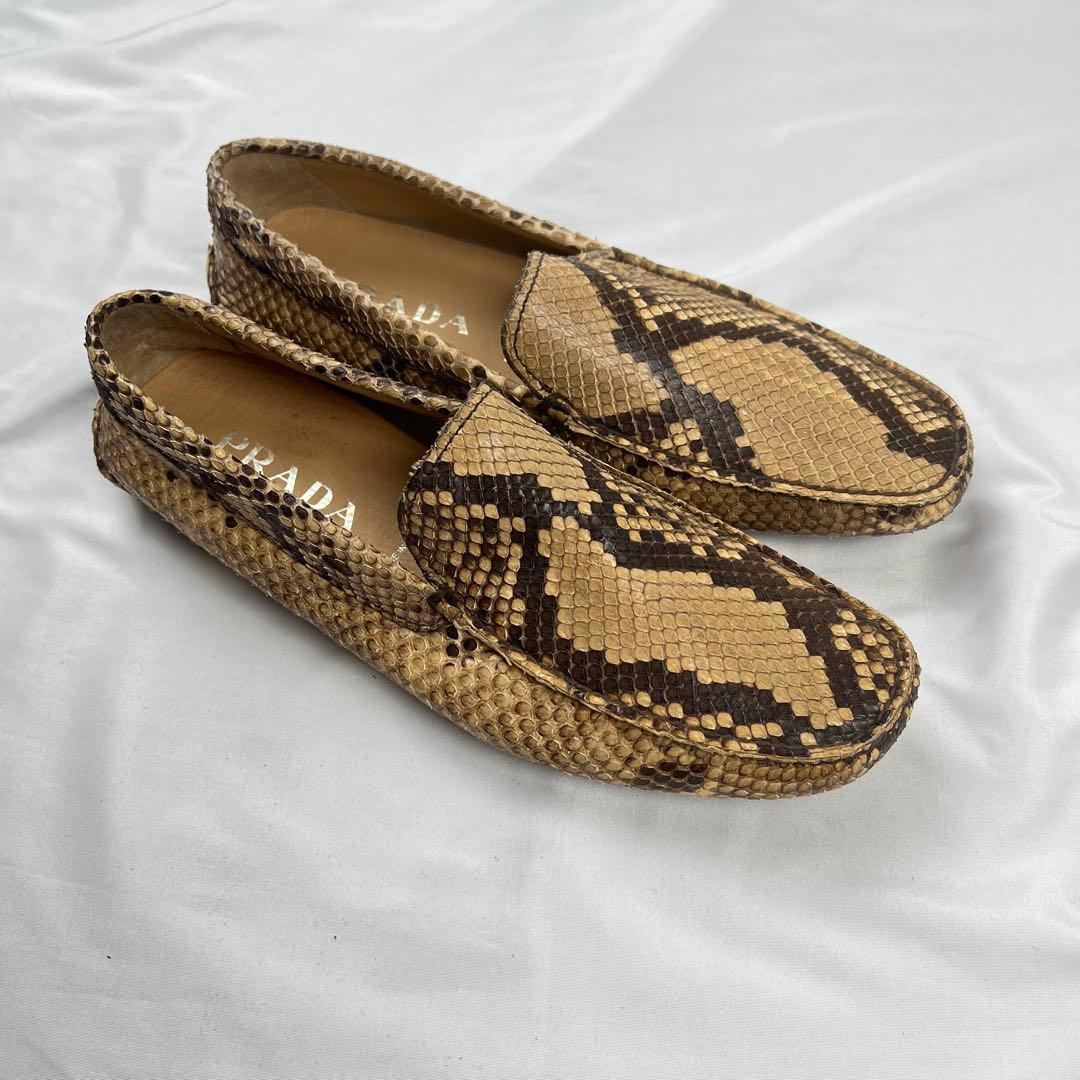 靴 PRADA python driving shoes loafers