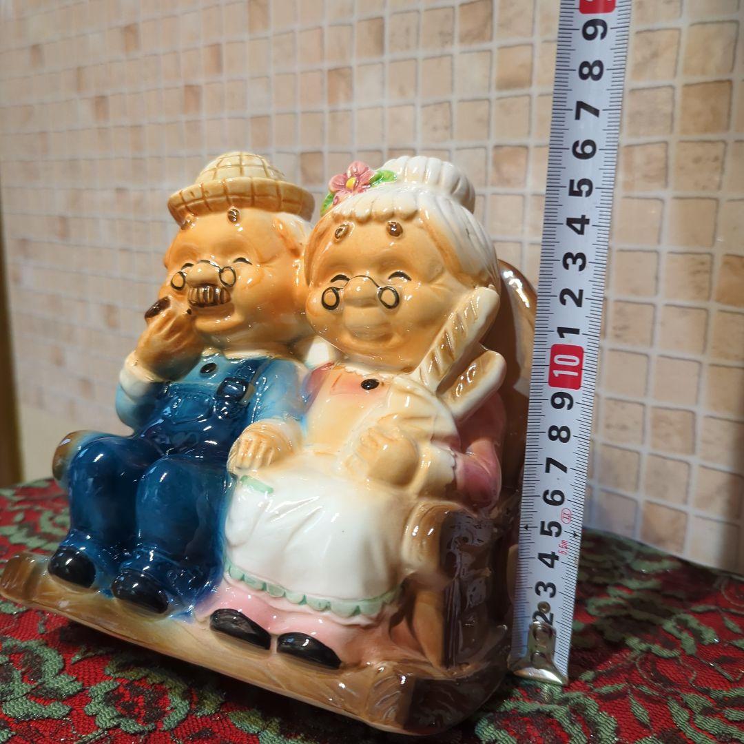 加藤工芸・おじいさんとおばあさんの陶器貯金箱置物・加藤工芸・年代物・当時物