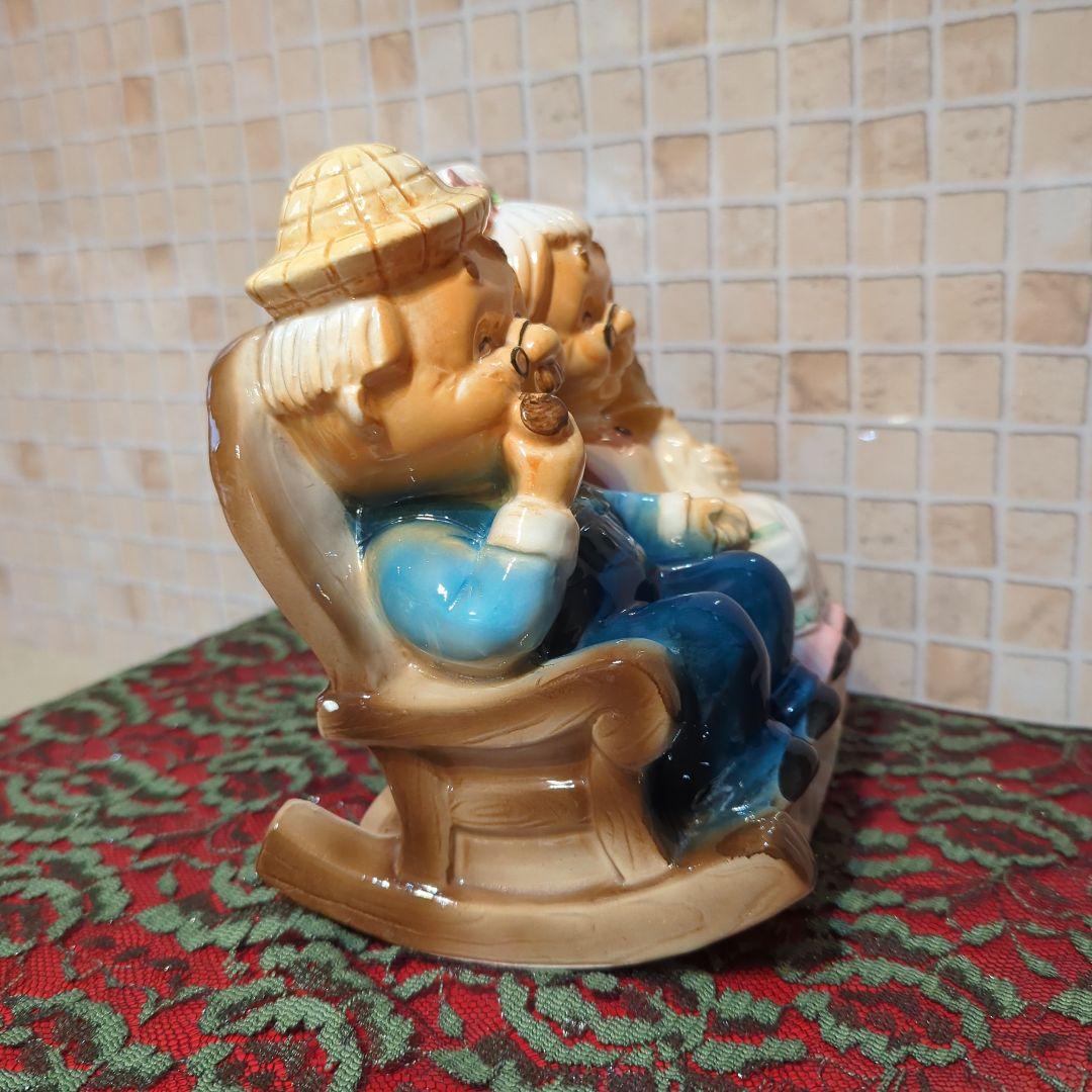 加藤工芸・おじいさんとおばあさんの陶器貯金箱置物・加藤工芸・年代物・当時物