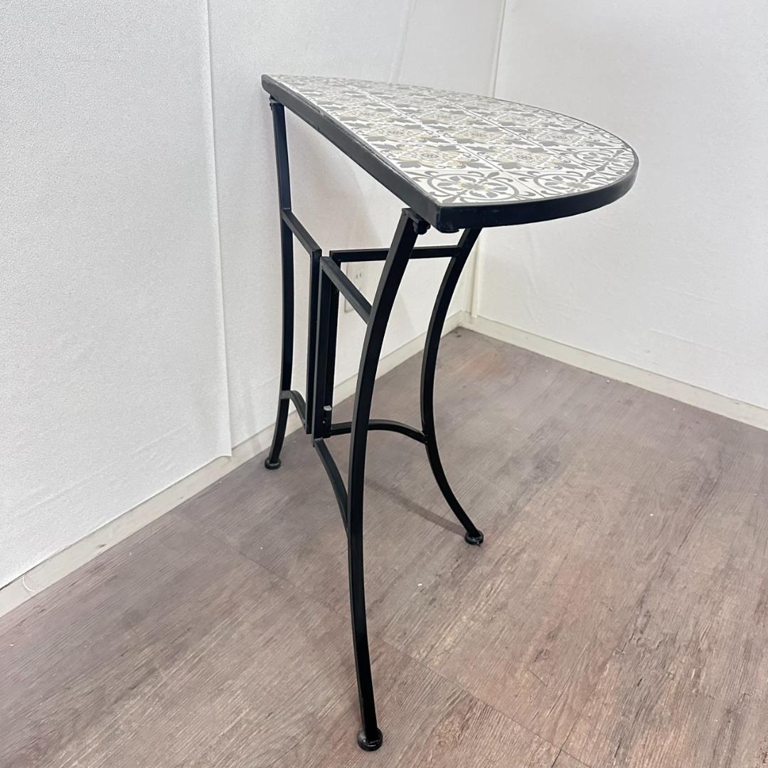 みいみ【幅70cm】壁際を華やかに　天板タイル　ハーフサークルテーブル