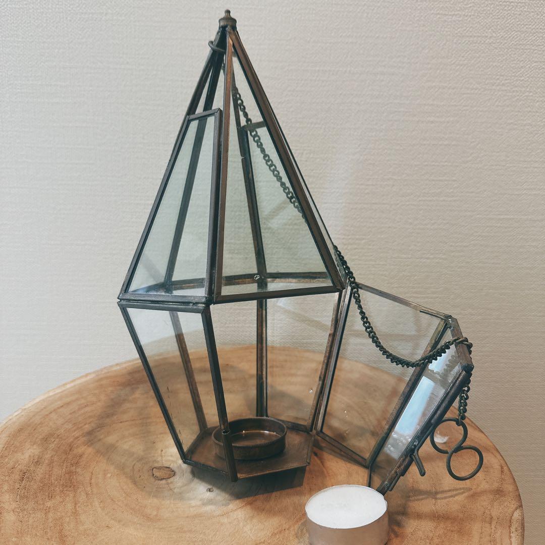 アンティーク調　ブラス製 キャンドルホルダー　キャンドル付　ランタン