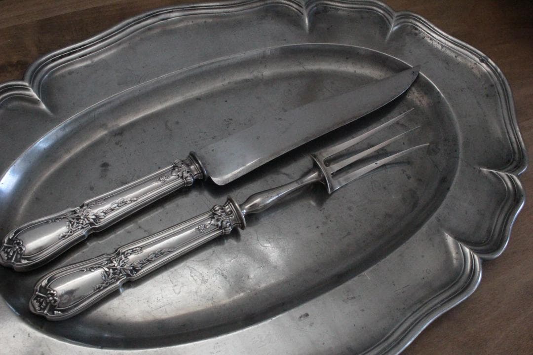 フレンチアンティーク・シルバー大型ナイフ&フォーク2本セット