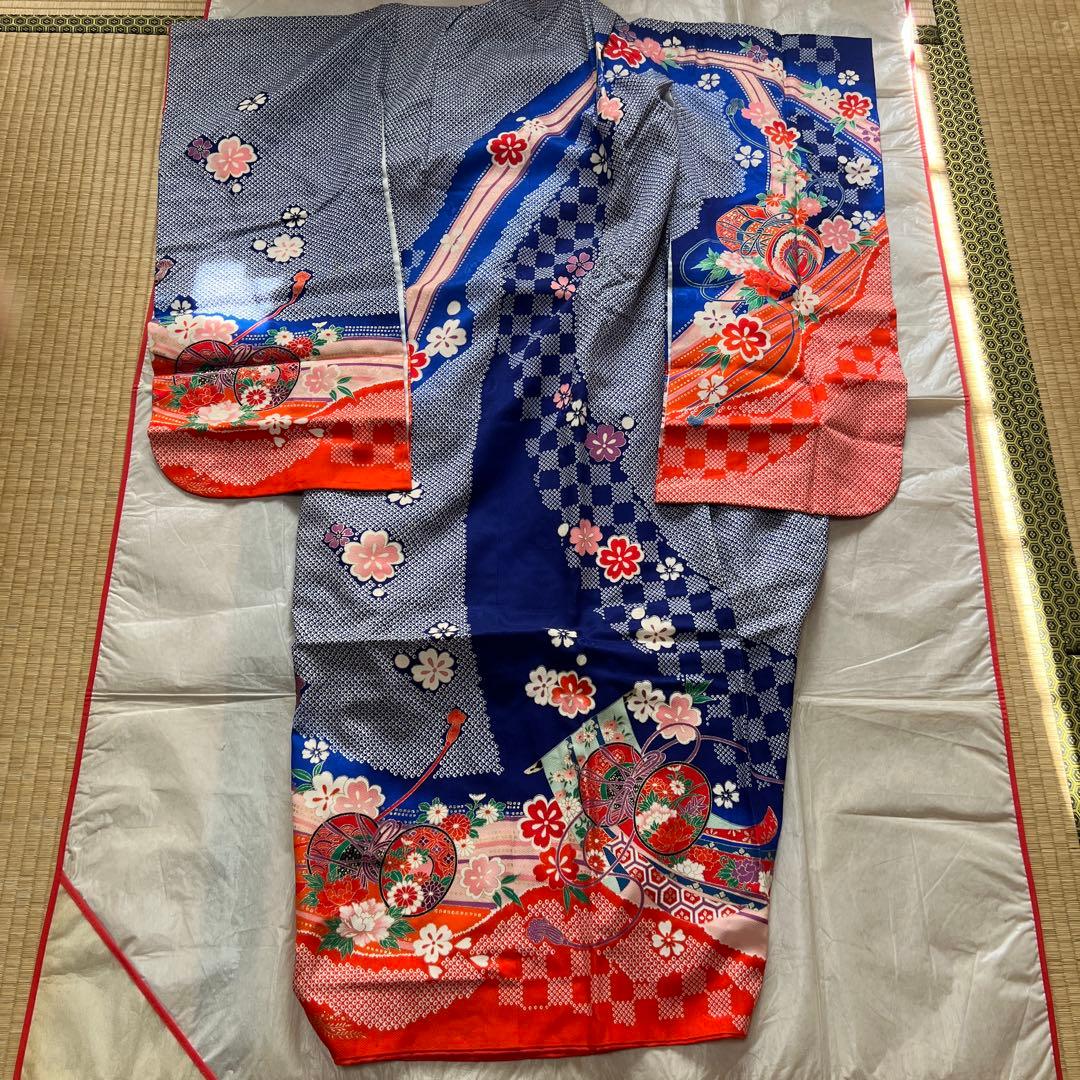 NICO！ 七五三　7歳　女の子着物セット　付け帯付き　草履　青しぼり調