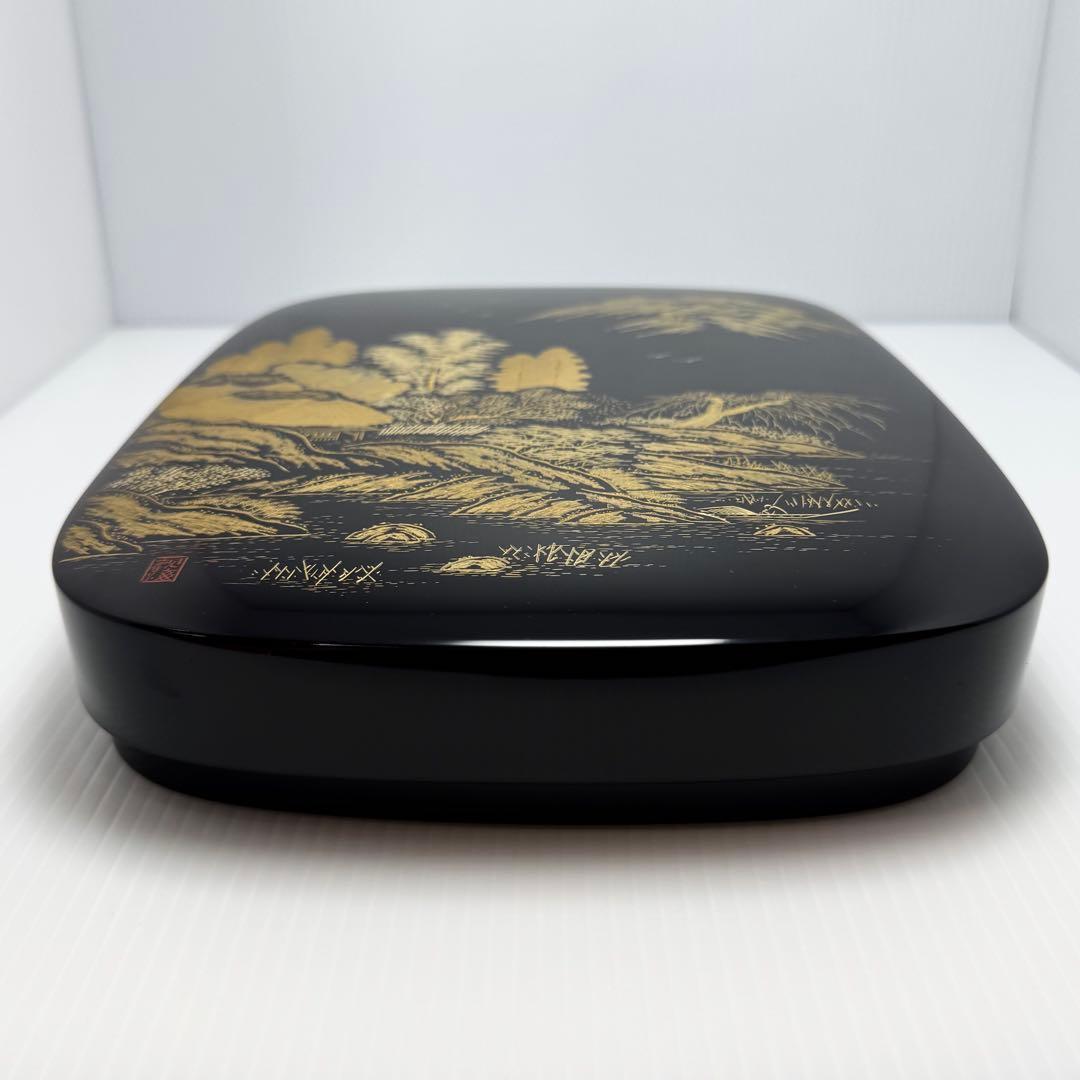 新品未使用 輪島塗 沈金 山水 山水蒔絵 硯箱 文箱 霧箱 金 漆器 伝統工芸