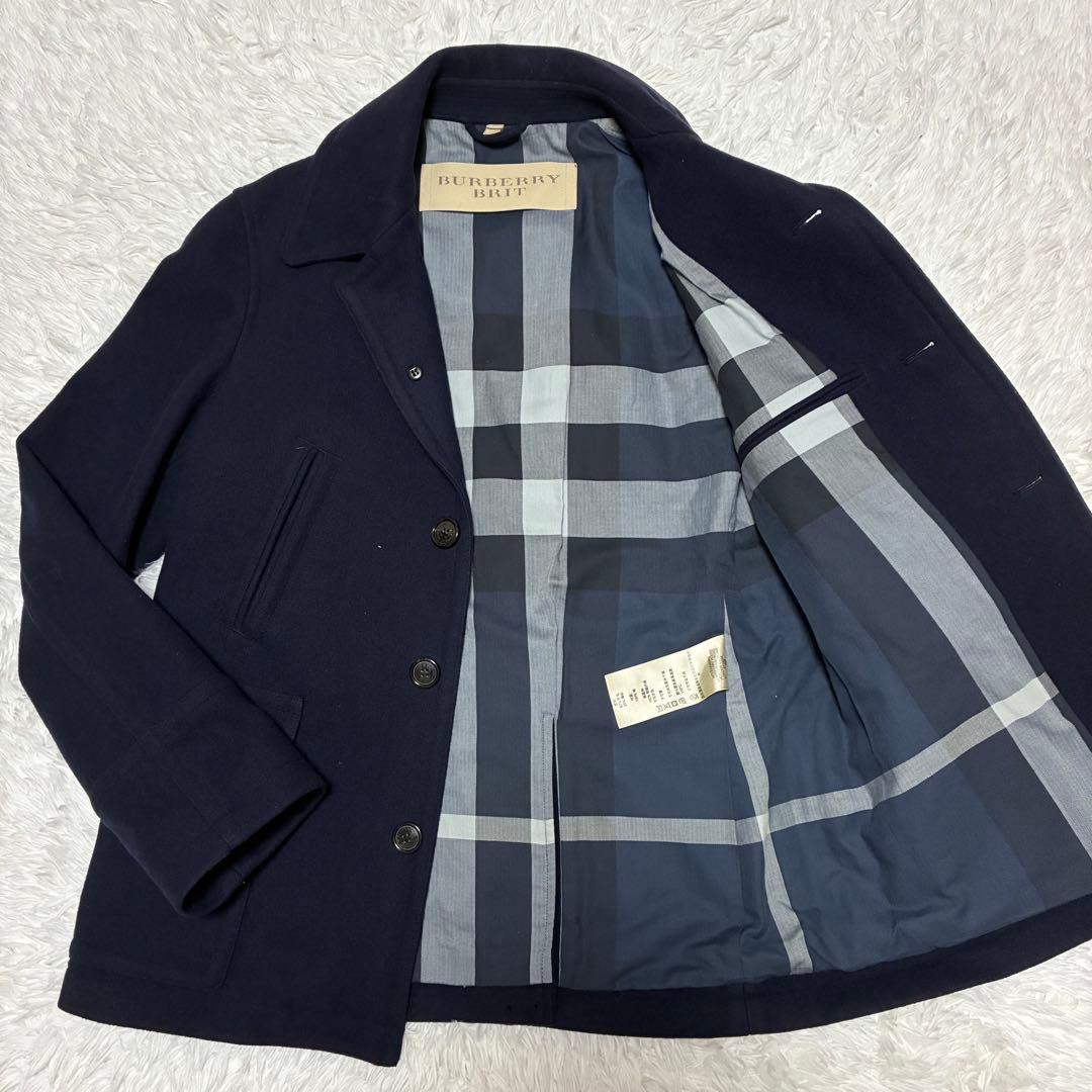 バーバリーブリッド　ピーコート　ノバチェック　ネイビー　Lサイズ　三陽商会