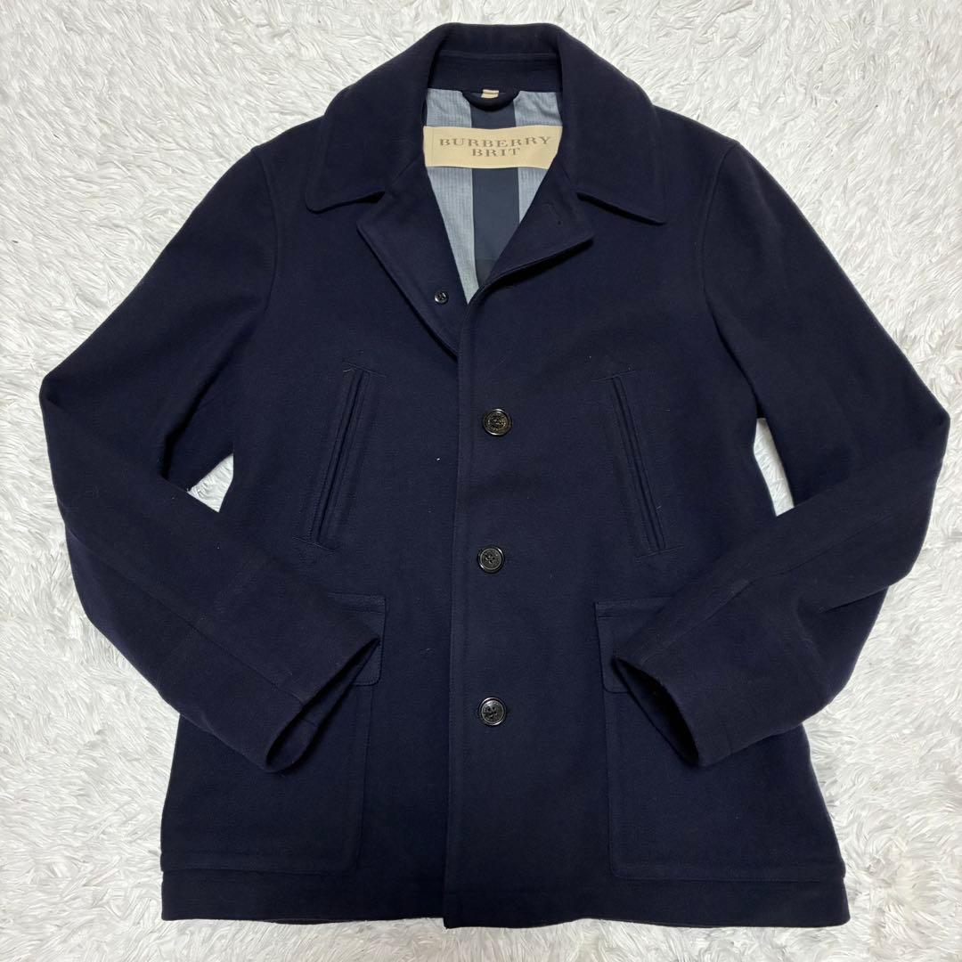 バーバリーブリッド　ピーコート　ノバチェック　ネイビー　Lサイズ　三陽商会