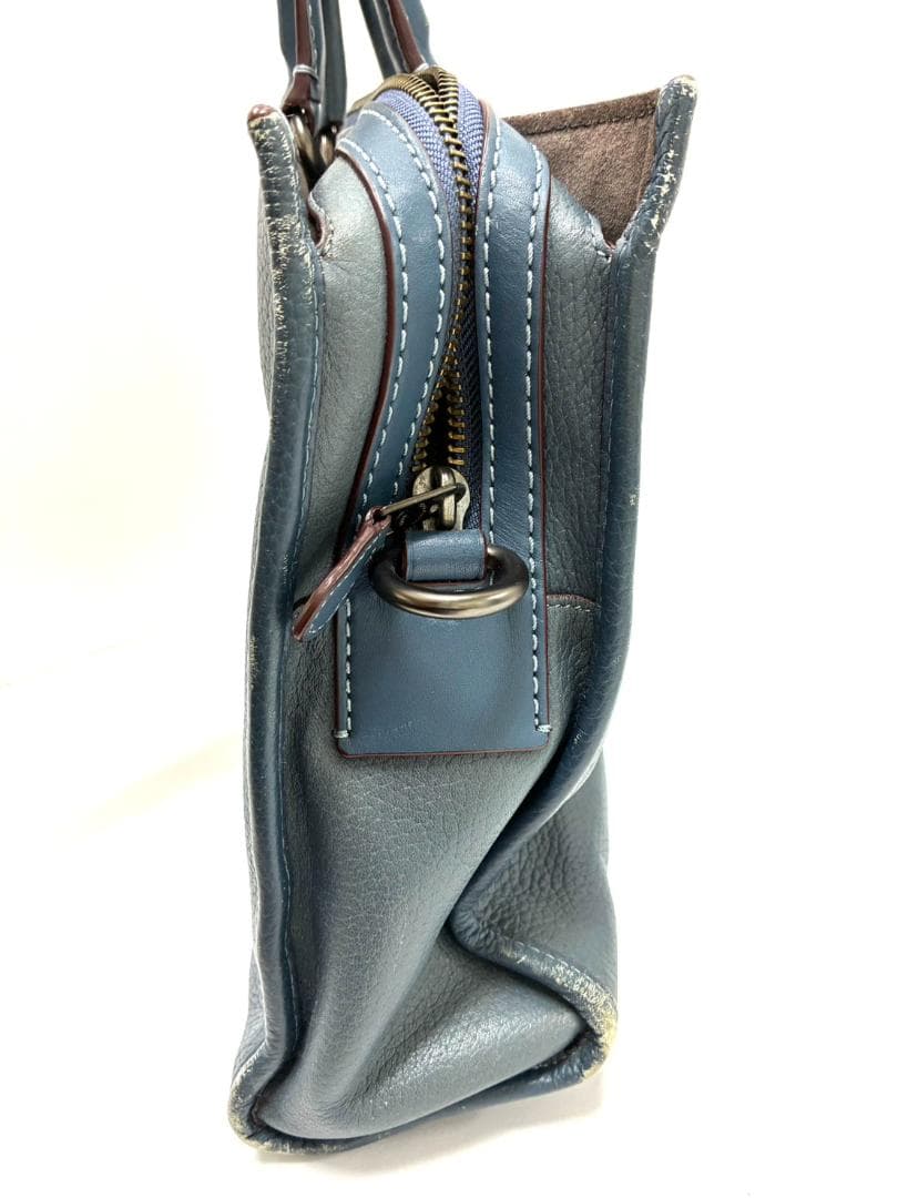 H7-196 コーチ レザー ビジネスバッグ ブルー 11104 (使用感あり)