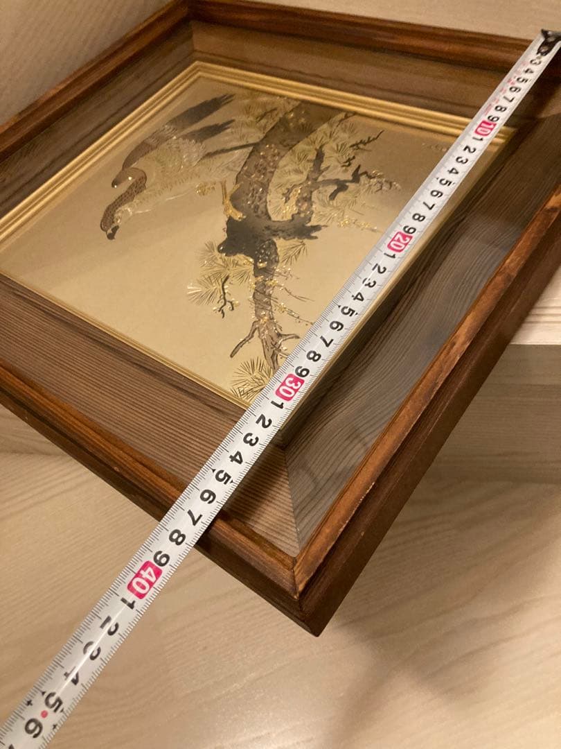堀口光彦 彫金額 松樹鷹図 金工作品 額装