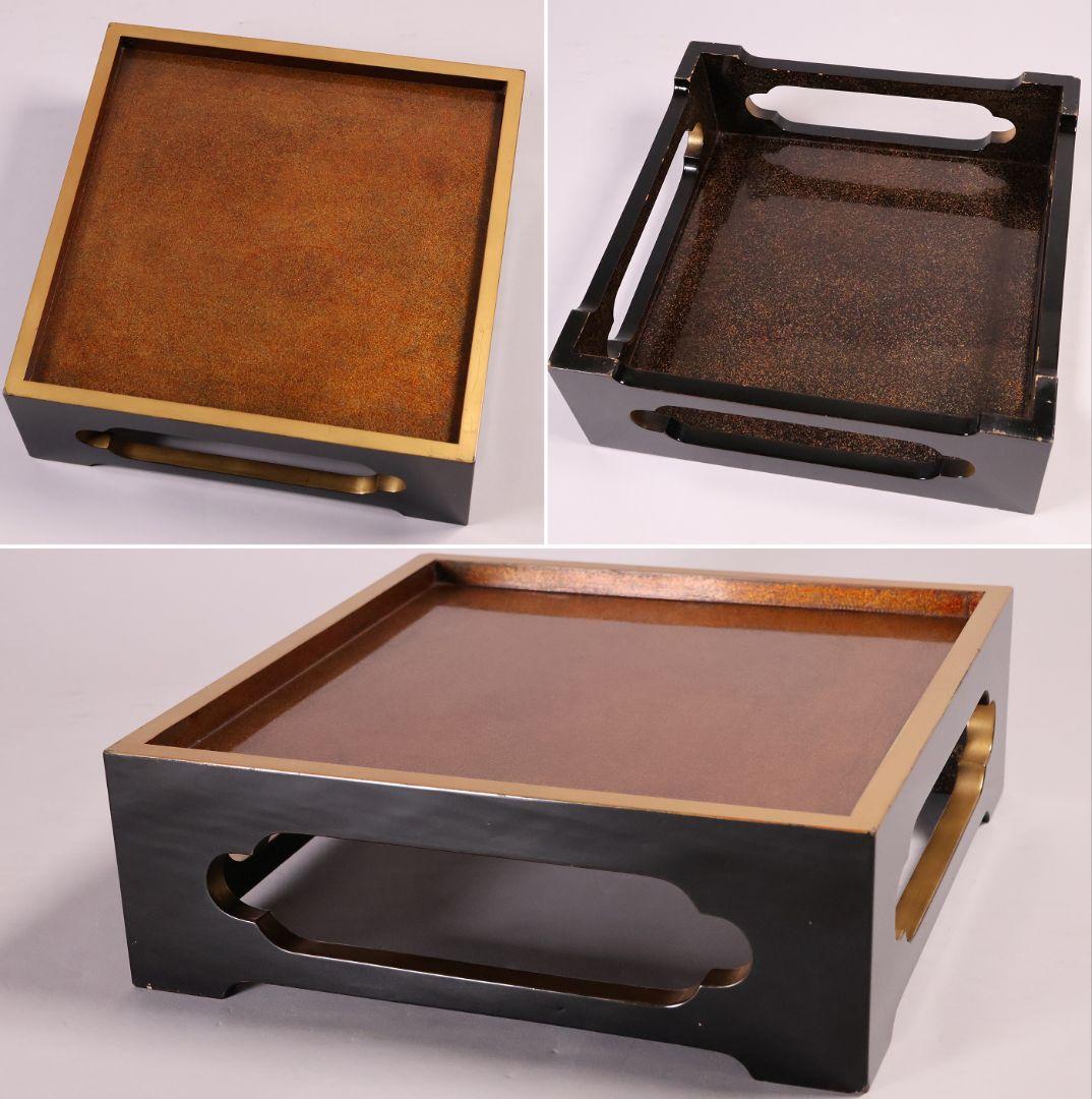 【MB209】時代物 市松に宝尽 松竹梅 金蒔絵 五段重箱 台付 天然木 漆塗