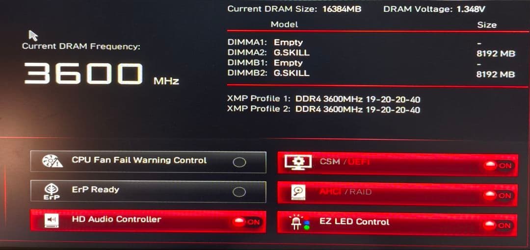 メモリ　DDR4 3600MHz 8GB×2 16GB