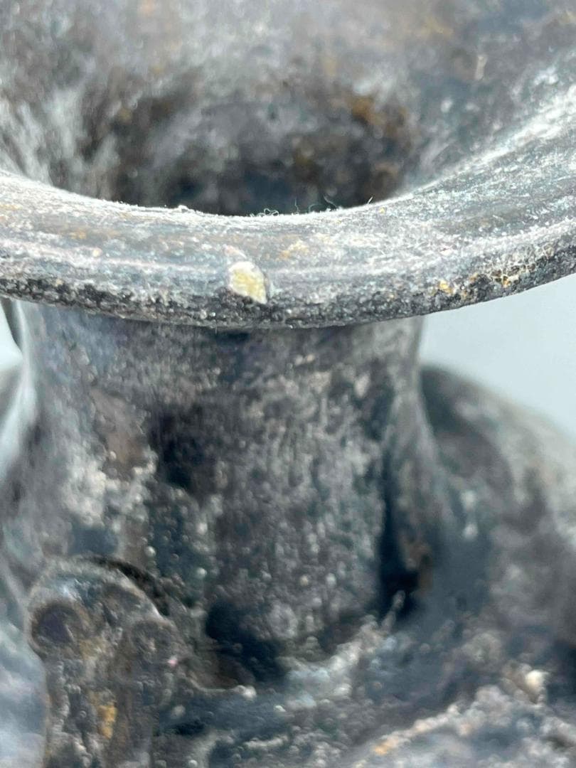 漢時代　黒褐釉瓜棱文長嘴双獸首耳執壺　長沙窯 水注　水差し(B-71)