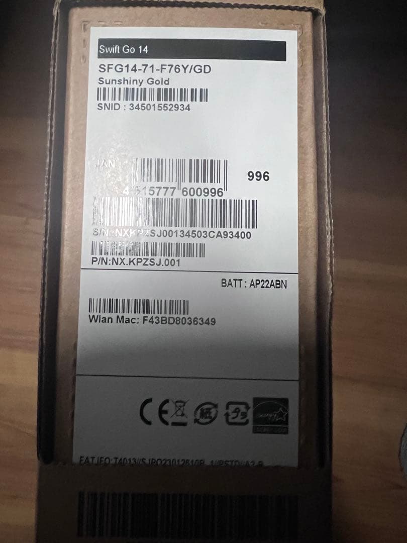 本日限定新品未開封　Swift Go 14 SFG14-71-F76Y/GD