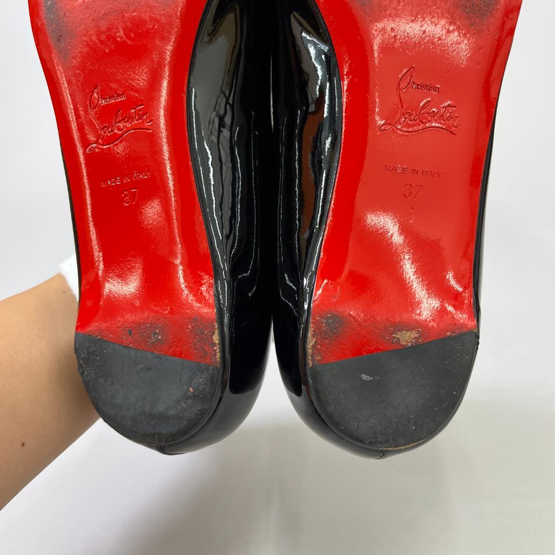 ルブタン フラットシューズ 37 24cm程度 ブラック 黒 エナメル リボン