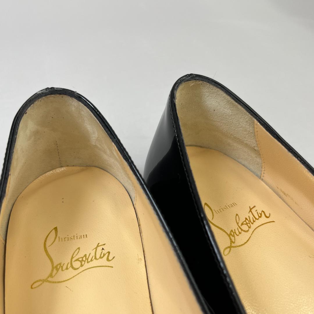 ルブタン フラットシューズ 37 24cm程度 ブラック 黒 エナメル リボン