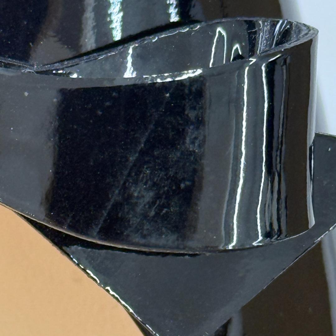 ルブタン フラットシューズ 37 24cm程度 ブラック 黒 エナメル リボン