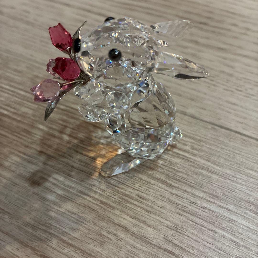 花*苺様 スワロフスキー うさぎ　置物 花付き