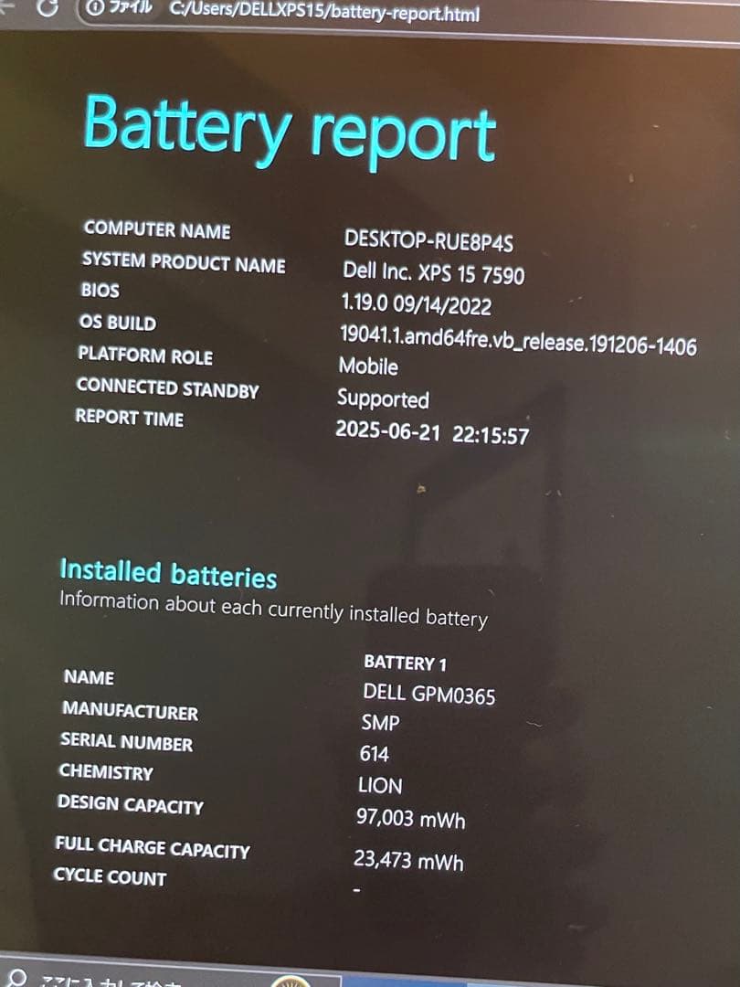 Windowsノート本体 Dell XPS 15 7590 COREi7/16GB/512GB/OLED