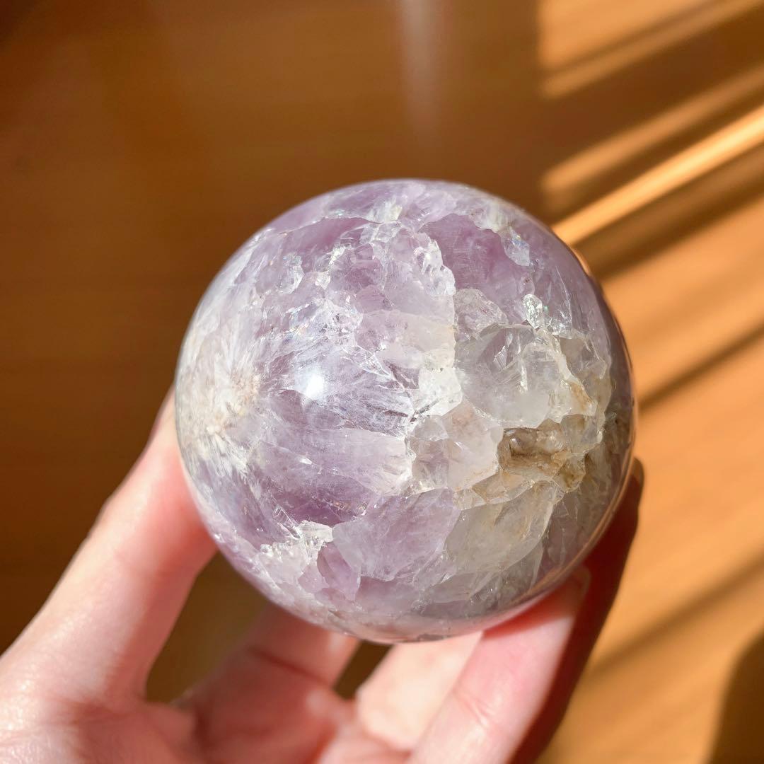 桜瑪瑙アメジスト共生　スフィア　丸玉　天然石