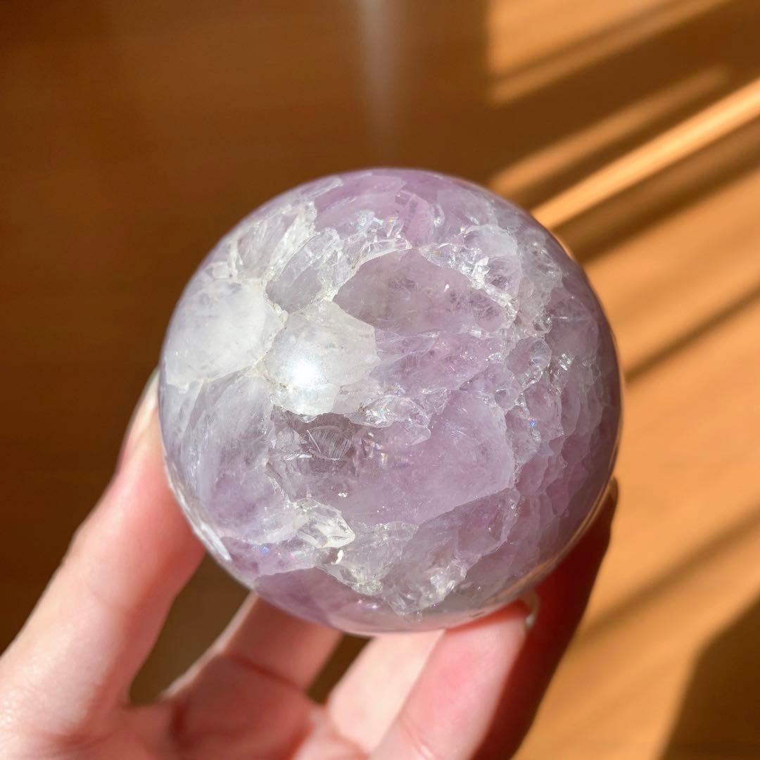 桜瑪瑙アメジスト共生　スフィア　丸玉　天然石