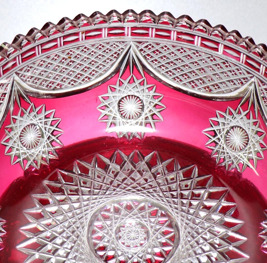 オールド・バカラ 1890年 美術館級 特大2.4kg 茜色被せ装飾丸型切子鉢