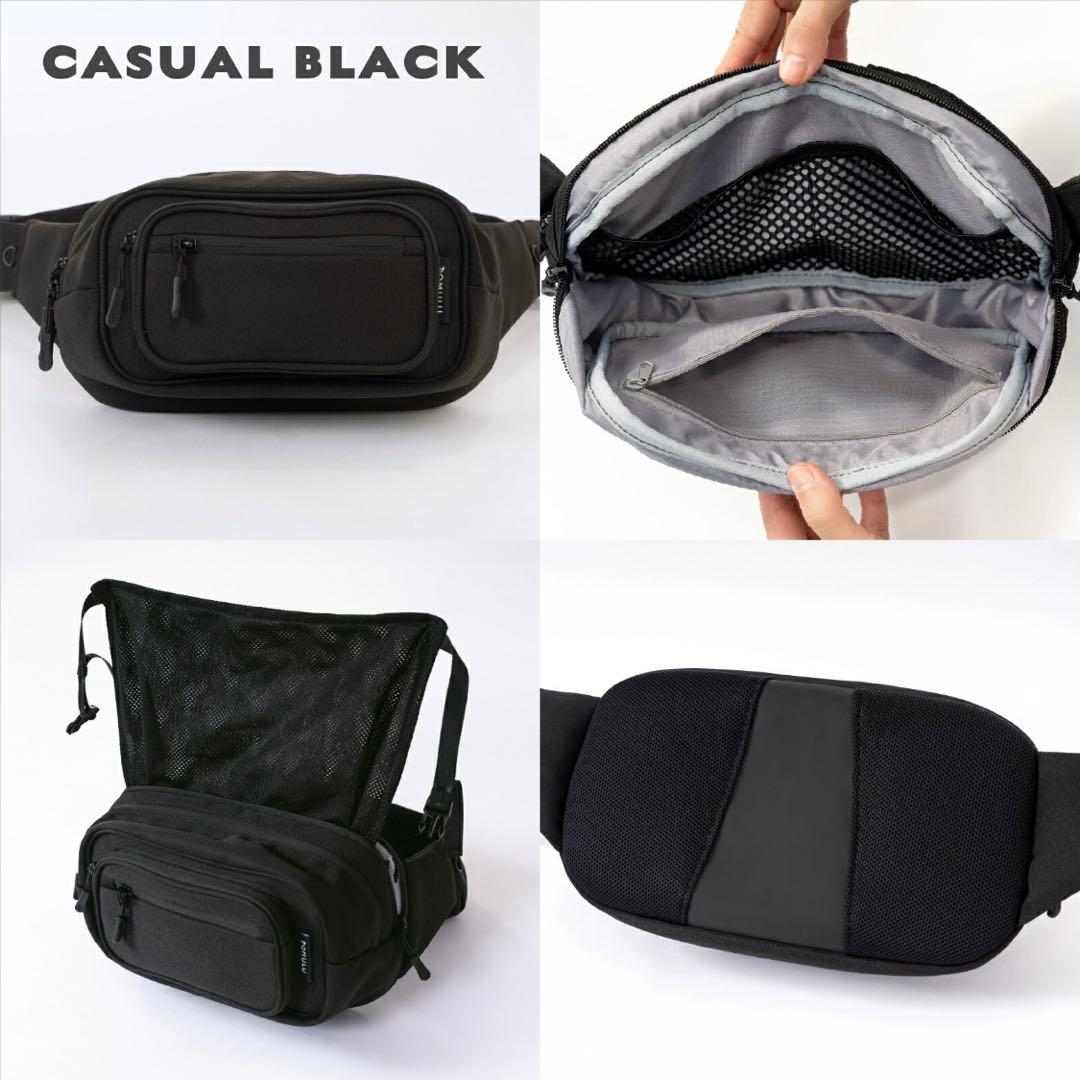 【新品】ブラック ボディバッグ・ウエストポーチ　ポムル　抱っこ紐　ヒップシート