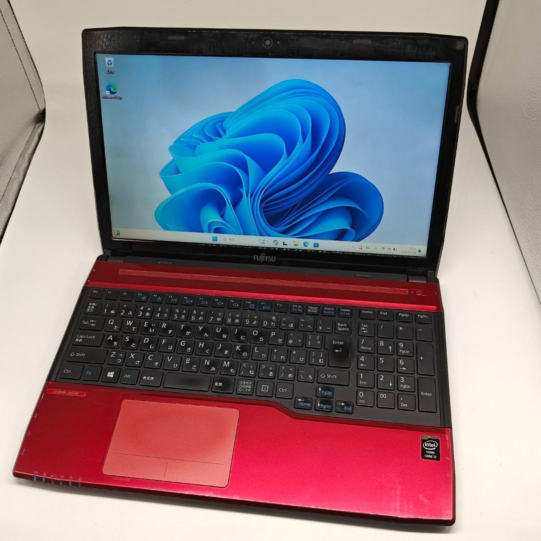 【富士通】LIFEBOOK 高速i7 SSD512GB 16GB 赤 ノートPC