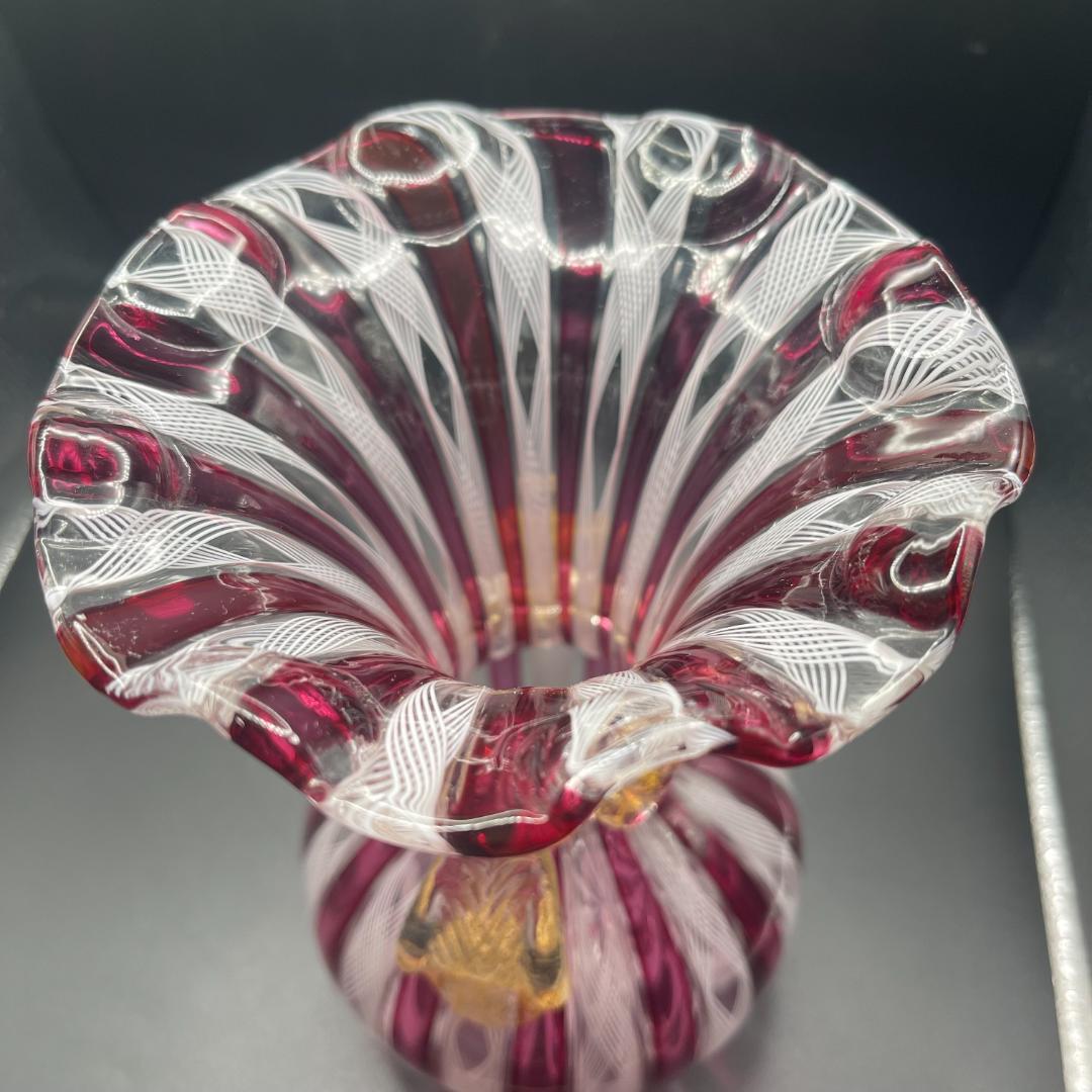 MURANO ムラーノ ベネチアンガラス 約20cmフラワーベース 花瓶 ピンク
