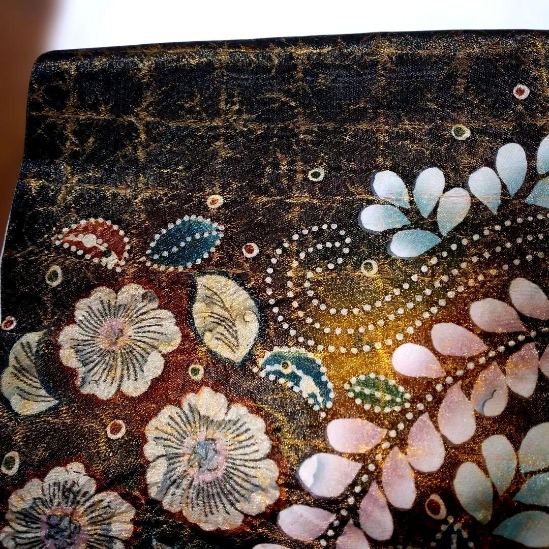 mamiです辻が花袋帯美しい金銀彩入り花柄刺繍黒と金銀地柄未使用品