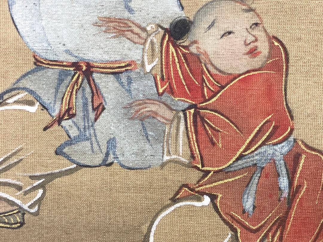 【かみあつ様用】狩野尚信「唐子」掛軸 絹本 識箱