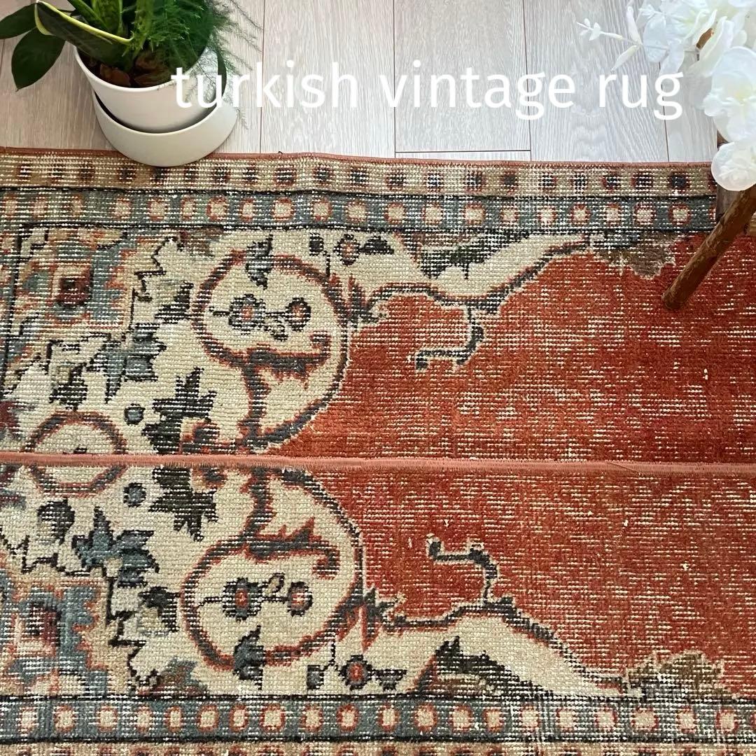 オレンジ✳︎65×187 ブルー　パッチワークランナー　トルコヴィンテージラグ