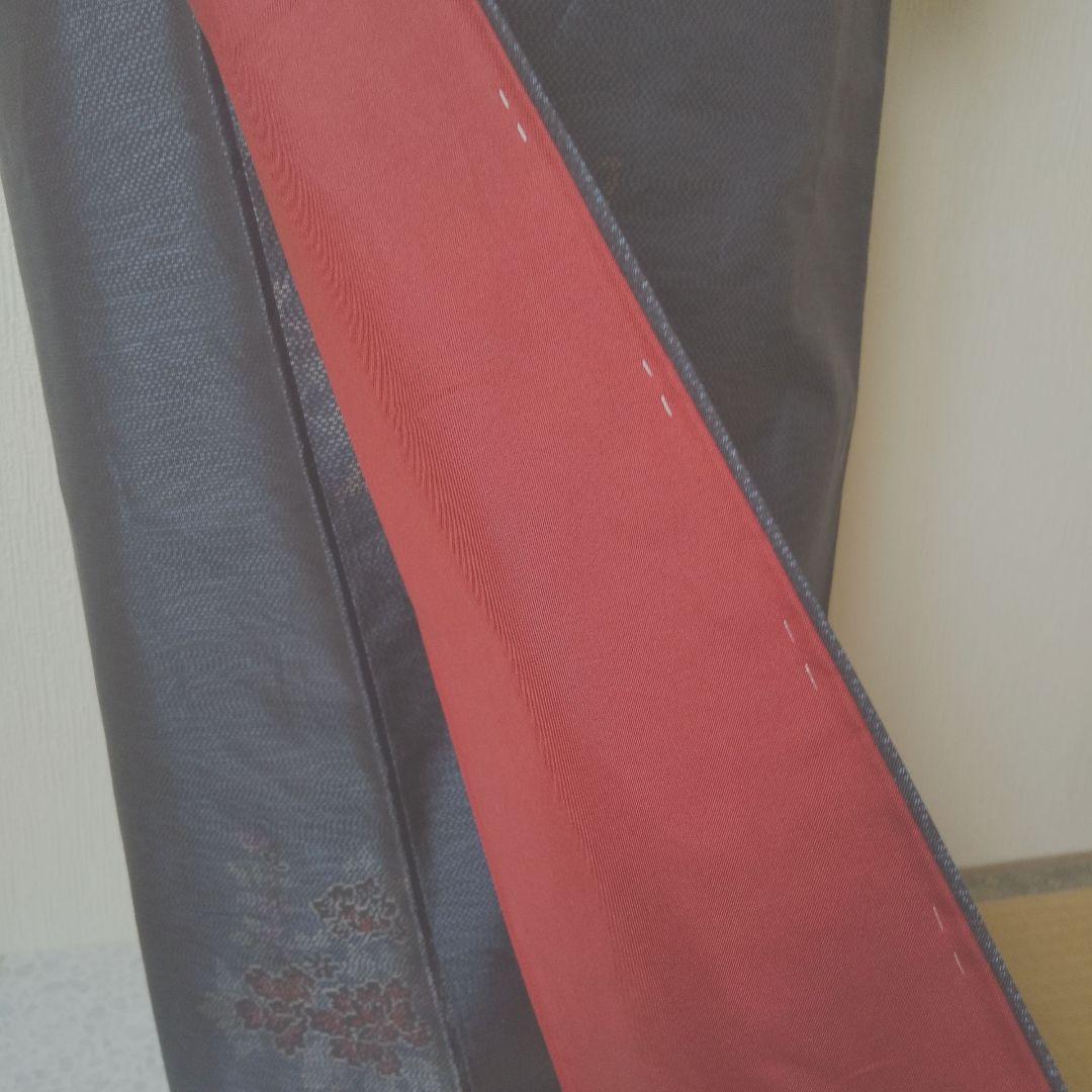 ent・正絹・大島紬・紺系・地紋・花柄・袷・一部仕付け糸付き