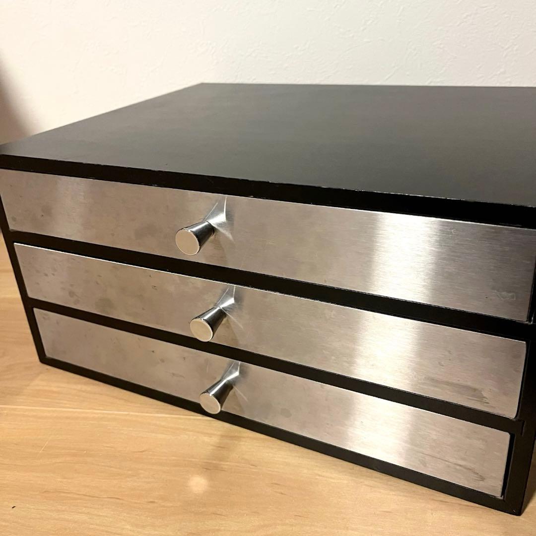 ミッドセンチュリー　3層収納BOX 引き出し式　ステンレス