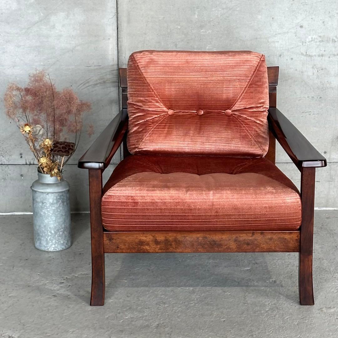 ★80s★ 昭和レトロ 森繁 MORISHIGE 1Pソファ｜無垢木枠 和モダン