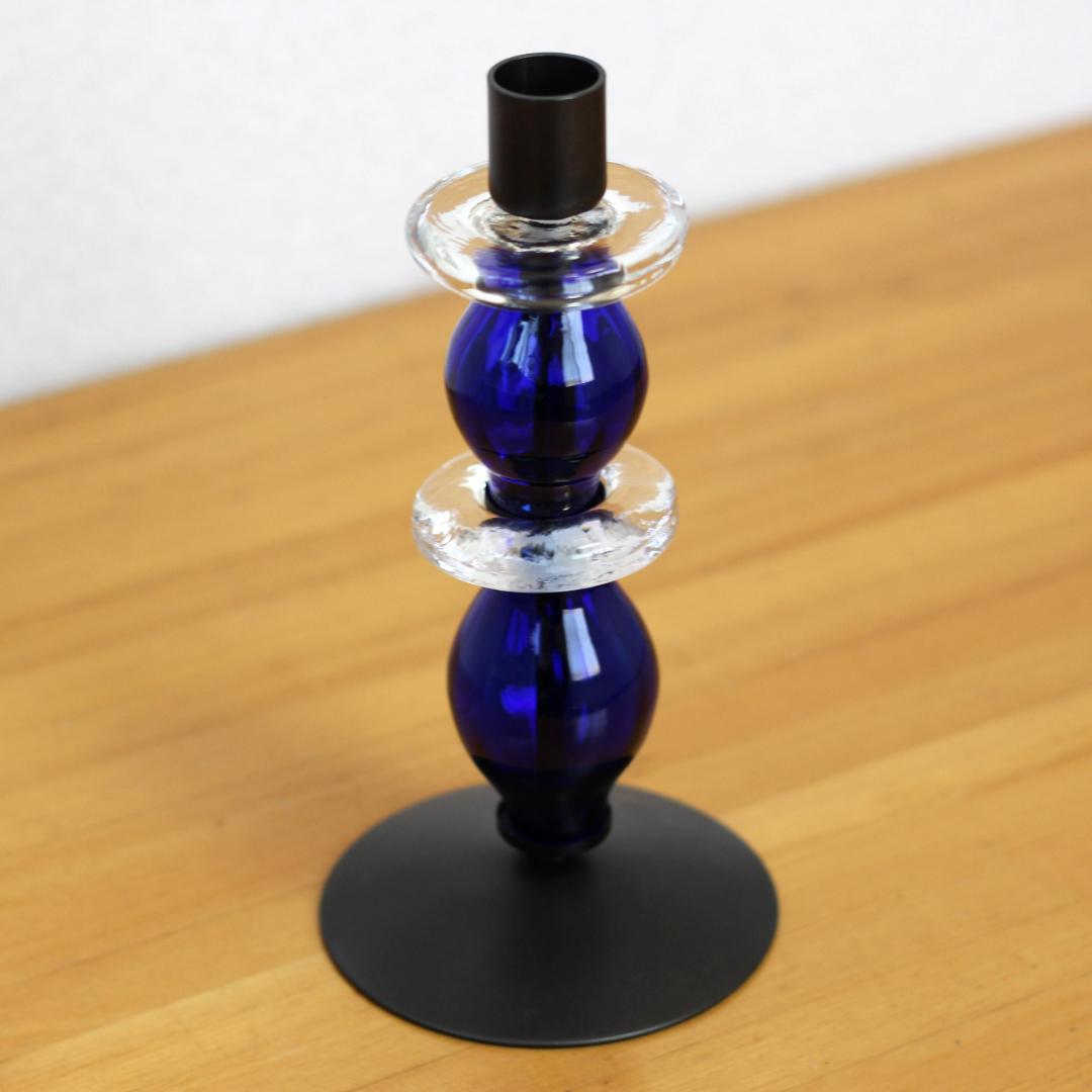 【美品・刻印】エリックホグラン　キャンドルスタンド オニオン型2段　ブルー 02