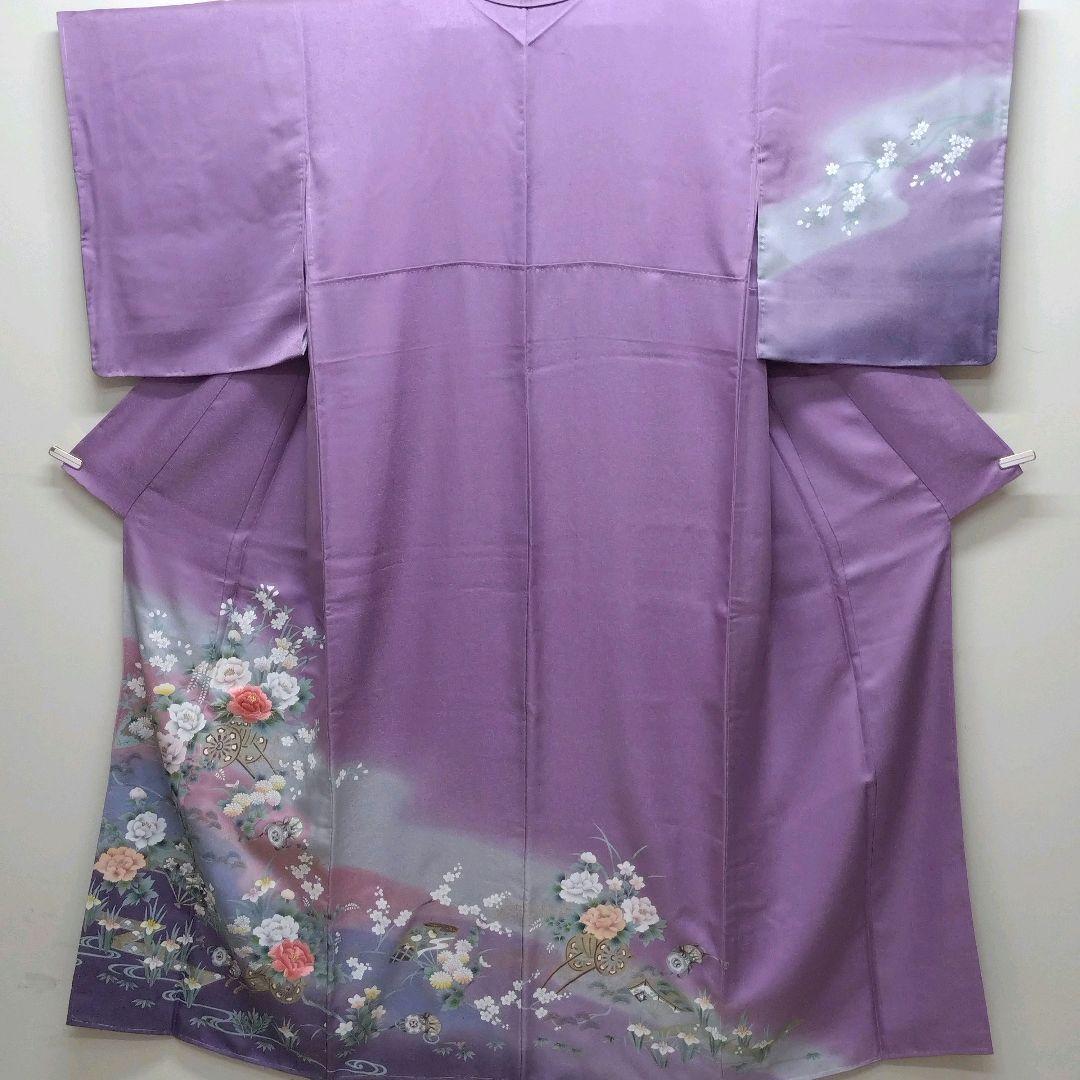933　半額セール　正絹　未使用・高島屋誂え　紫系　高級訪問着　4点フルセット