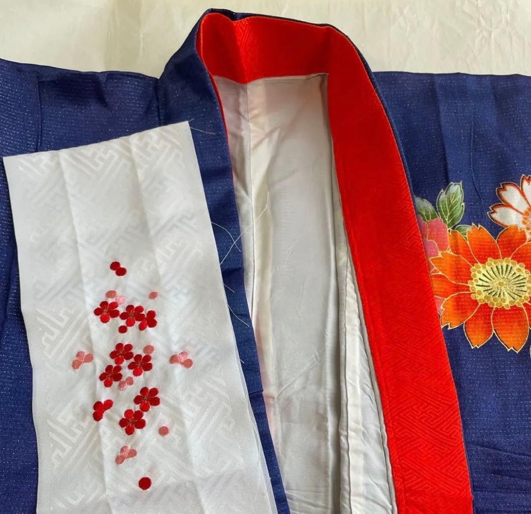 7歳　七五三　着物　結び帯　上げ帯　バッグ　草履　はこせこ　髪飾り　セット