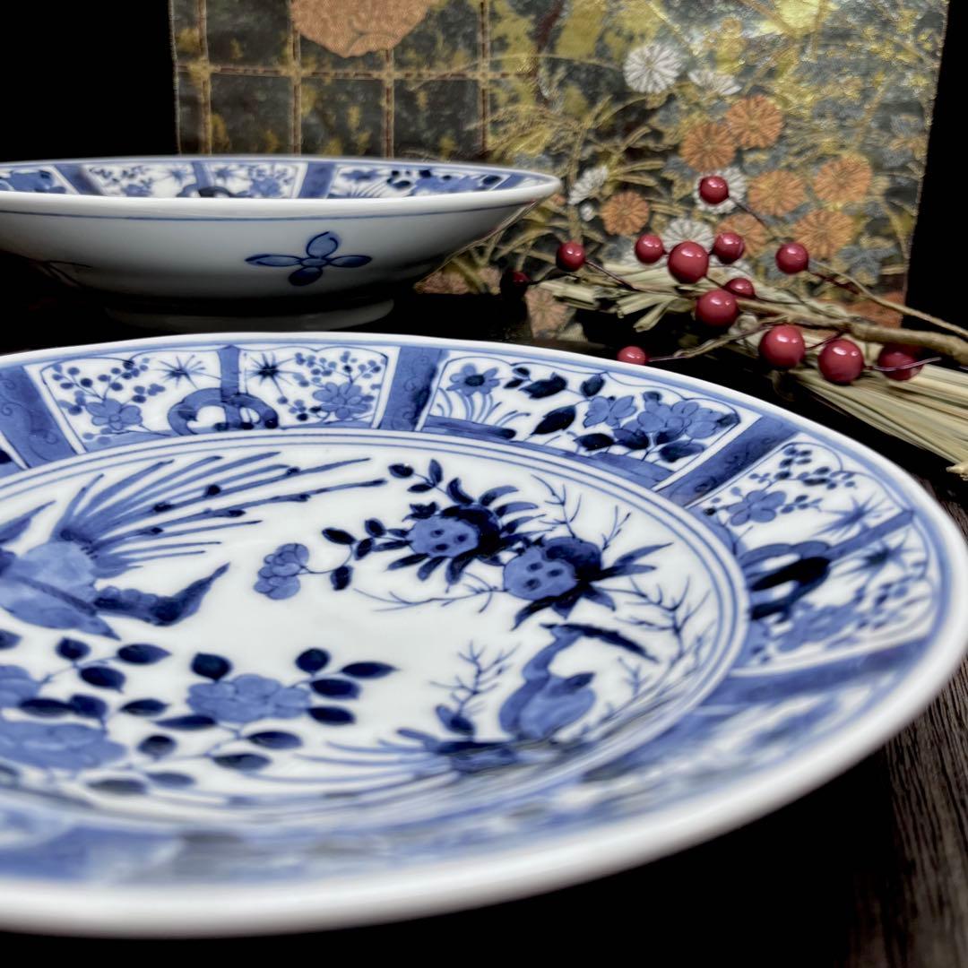 【kamechise】光峰窯 染付 芙蓉手 中皿 5枚 花鳥紋 向付 盛皿