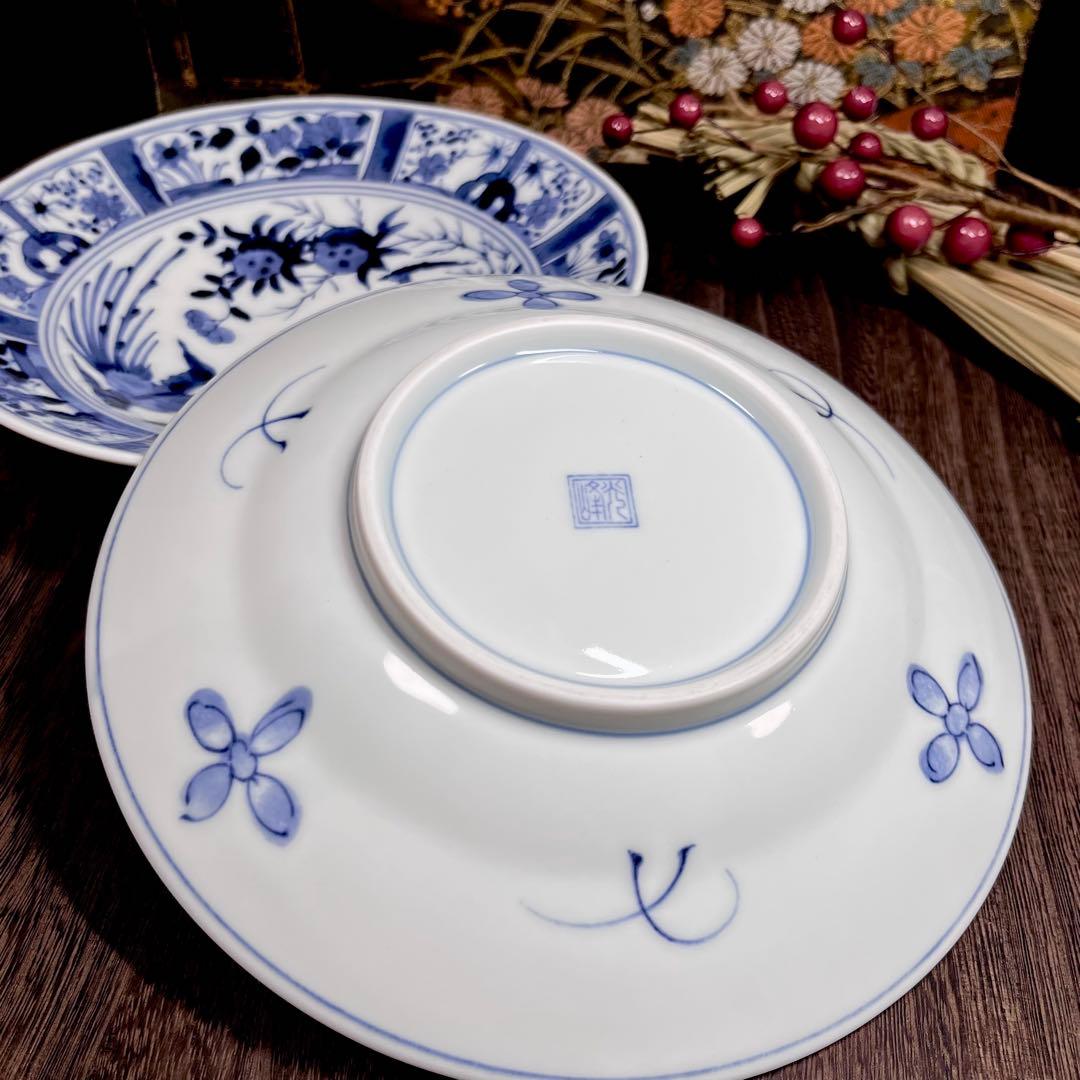 【kamechise】光峰窯 染付 芙蓉手 中皿 5枚 花鳥紋 向付 盛皿