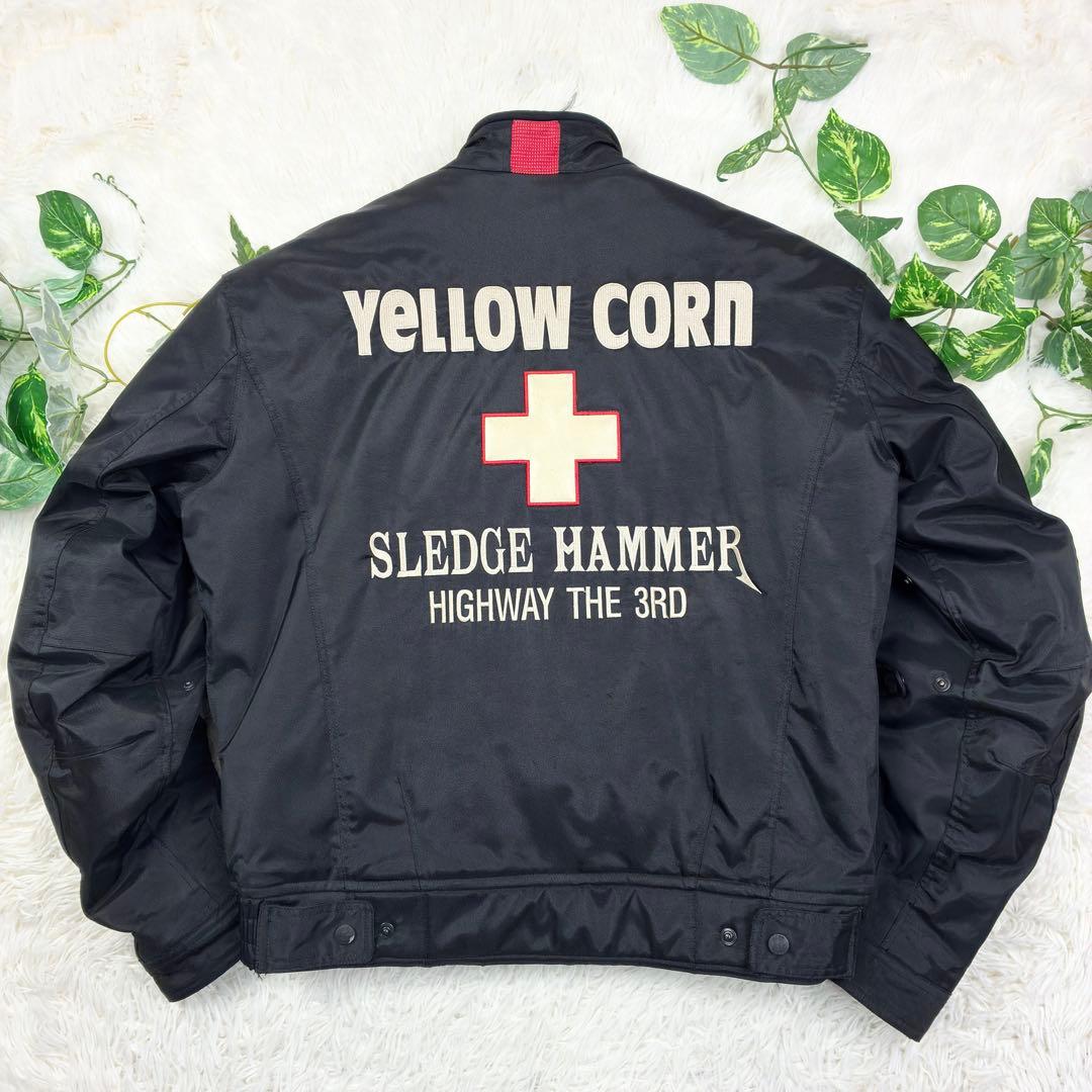 美品　イエローコーン　ナイロン　バイカージャケット　プロテクター付き　L　黒