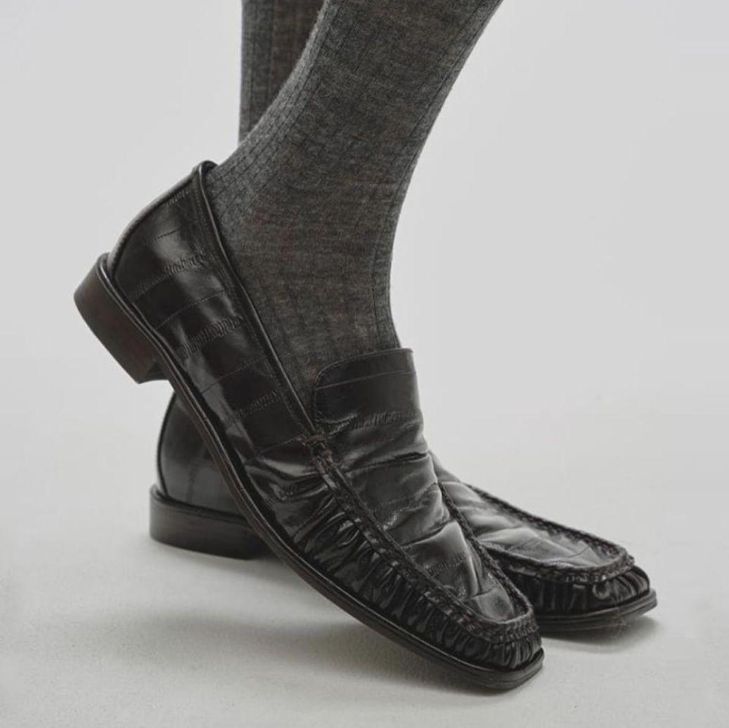 未使用 トゥデイフル スクエアトゥ ギャザー レザー ローファー スリッポン