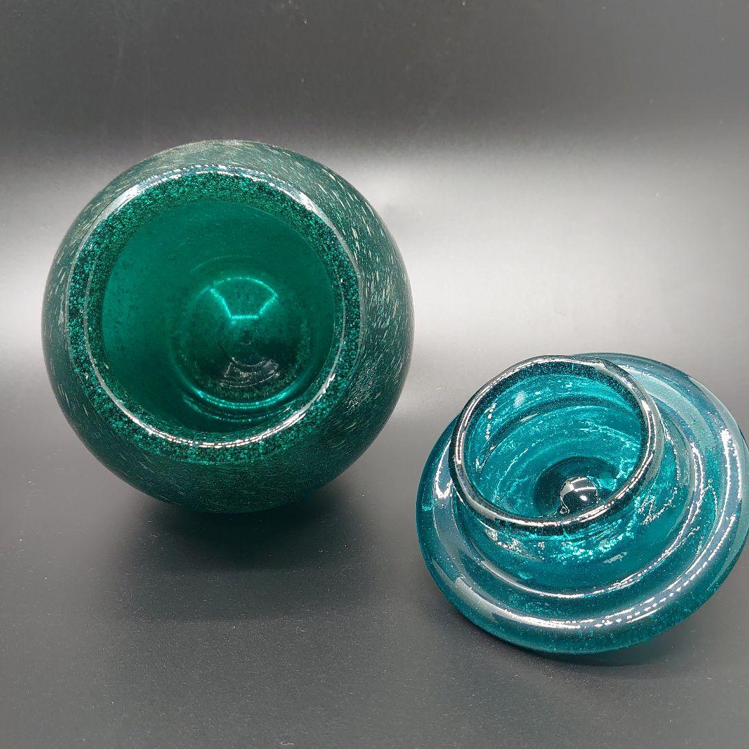 【倉敷ガラス】小谷眞三作 吹きガラス 肉厚の蓋付き瓶