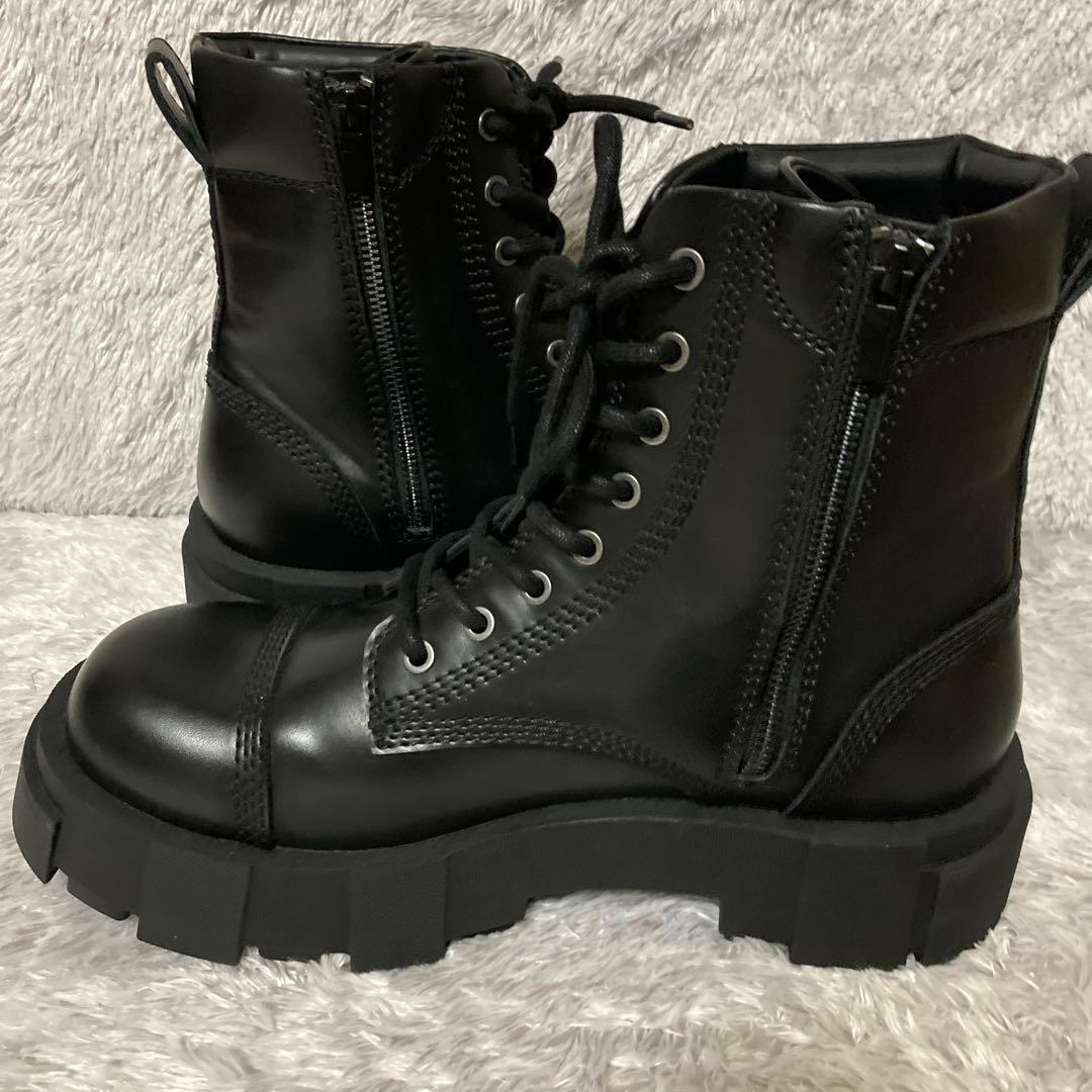 zara ザラ　トラックソール　厚底レースアップブーツ ブラック