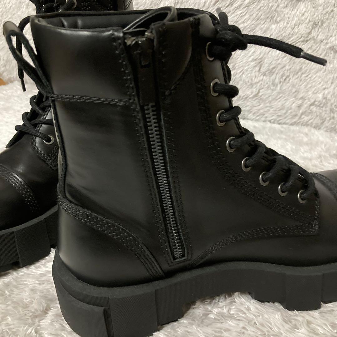 zara ザラ　トラックソール　厚底レースアップブーツ ブラック