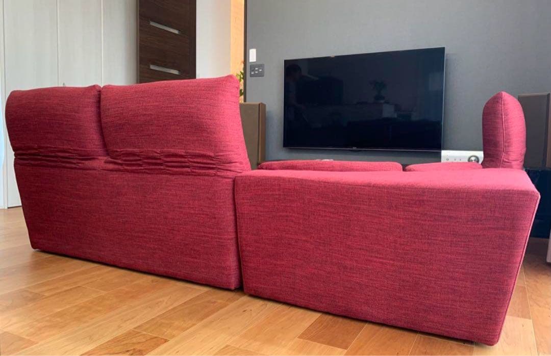 ◉中古美品◉コーナーソファ　L字ソファ　ロータイプ　レッド　東京インテリア