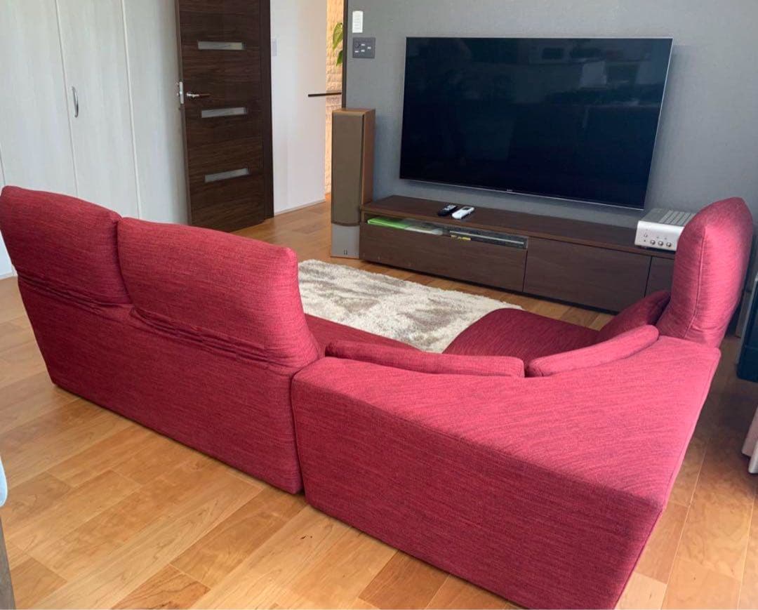 ◉中古美品◉コーナーソファ　L字ソファ　ロータイプ　レッド　東京インテリア